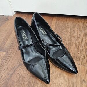 Jones New York Womens Black Patent Mary Jane Block Heels Pointed Toe Shoes US 7M